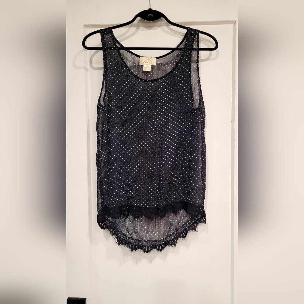 Liberty Love Black Sheer Polka Dot Tank Top